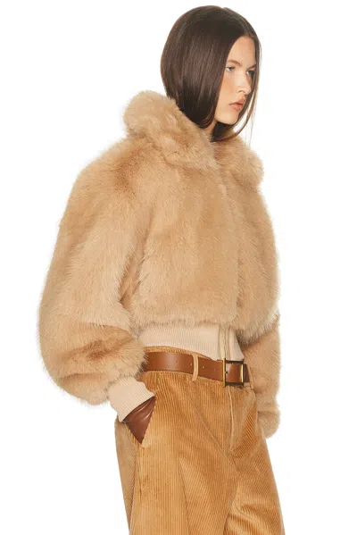 Helsa Faux Fox Bomber Jacket In Sand