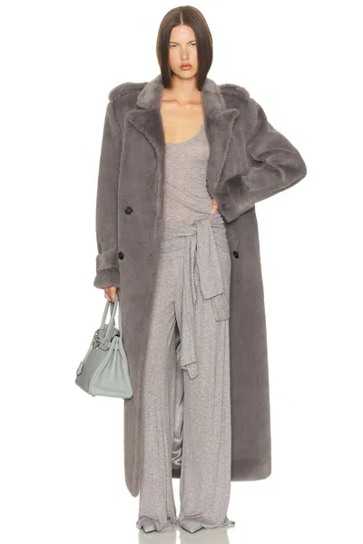 Helsa Faux Fur Long Trench In Gray