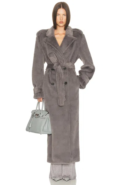 Helsa Faux Fur Long Trench In Gray