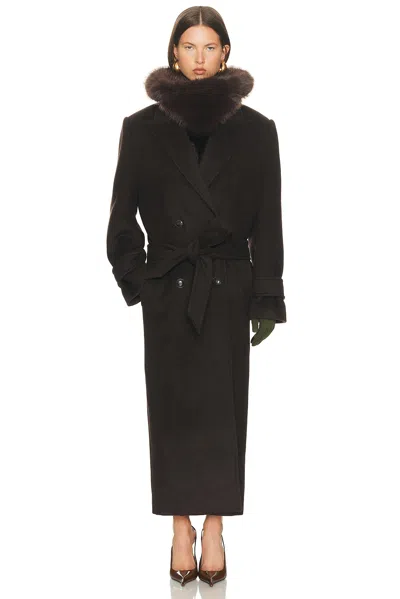 Helsa Bold Shoulder Long Coat In Black