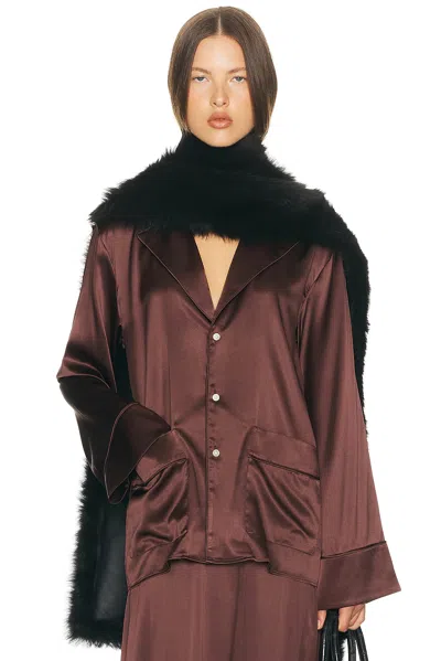 Helsa The Silk Charmeuse Pajama Shirt In Brown