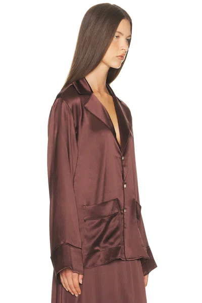 Helsa The Silk Charmeuse Pajama Shirt In Brown