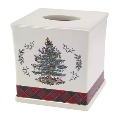 Spode Christmas Tree Tartan Tissue Box Cover In Sand