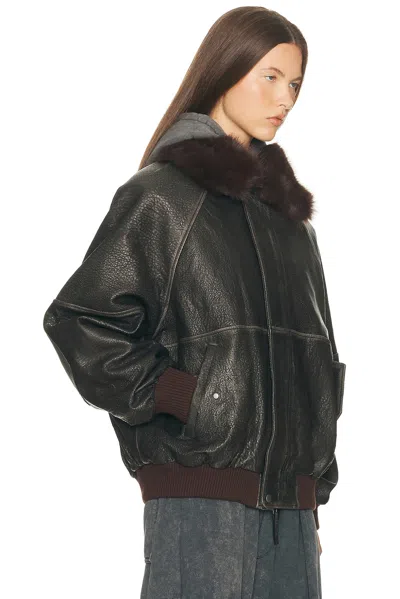 Helsa The Oversized Leather Bomber With Faux Fur Collar In Black