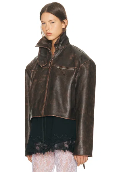 Helsa The Leather Oversized Moto Jacket In Brown