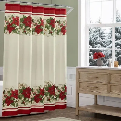 Elrene Home Fashions Red & White Poinsettia Shower Curtain In Red