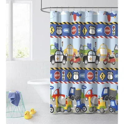 Chf Trains And Trucks Shower Curtain In Blue
