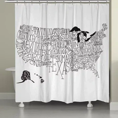 Laural Home Us Map Black & White Shower Curtain In Black
