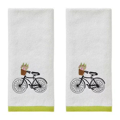 Saturday Knight Flower Basket Bike 2-pc. Hand Towel In White