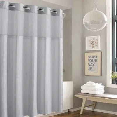 Hookless Waffle Stripe Shower Curtain In Gray