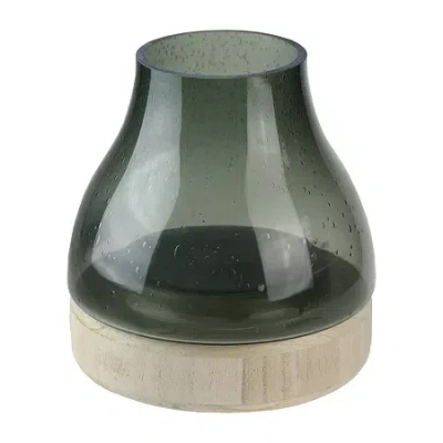 Northlight 7.75'' Storm Gray Bubble Glass Pillar Candle Holder With Wooden Base In Gray