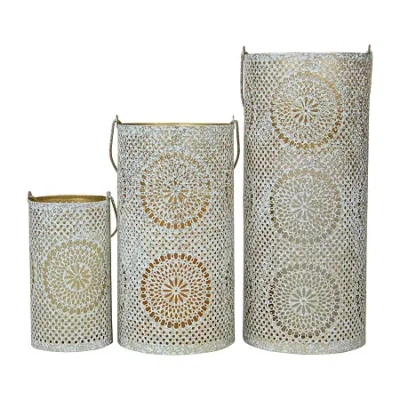 Northlight Set Of 3 White And Gold Moroccan Style Pillar Candle Lanterns 10" In White