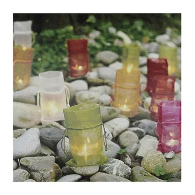 Northlight Led Lighted Flickering Garden Party Colorful Candle Bags Canvas Wall Art 11.75'' X 11.75'' In Green