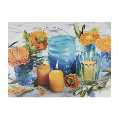 Northlight 15.75'' Led Flickering Candles And Flowers Glass Candles Canvas Wall Art In Orange