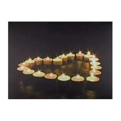 Northlight Led Lighted Flickering Heart-shaped Candles Canvas Wall Art 15.75" In Yellow