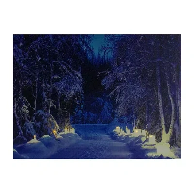 Northlight Led Lighted Nighttime In The Woods Winter Scene Canvas Wall Art 15.75" In Blue