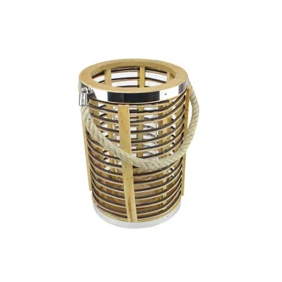 Northlight 7.5'' Rustic Chic Cylinderical Rattan Decorative Candle Holder Lantern With Jute Handle In Brown