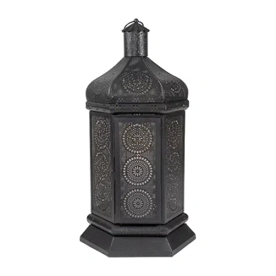 Northlight 21.5'' Black And Gold Moroccan Style Pillar Candle Table Lantern In Black