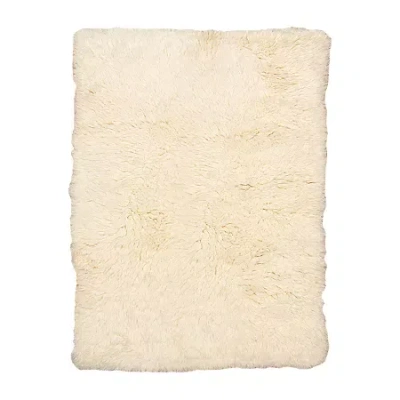 Linon Flokati Solid Woven Rectangular Area Rug In White