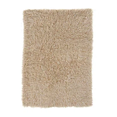 Linon Flokati Solid Woven Rectangular Accent Rug In Sand