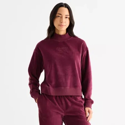 Reebok Womens Long Sleeve Velour Mock Neck Top In Red