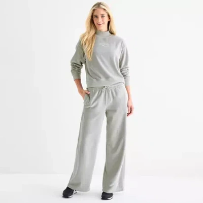 Reebok Womens High Rise Velour Wide Leg Sweatpant In Gray