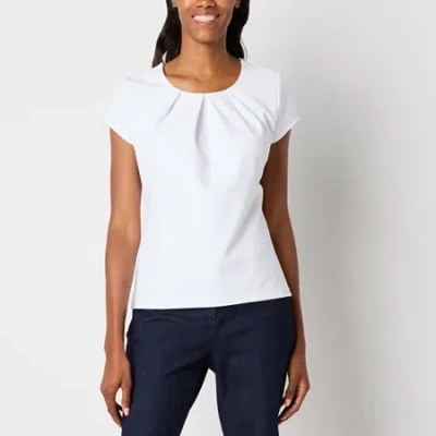 Liz Claiborne Womens Round Neck Short Sleeve Blouse In White