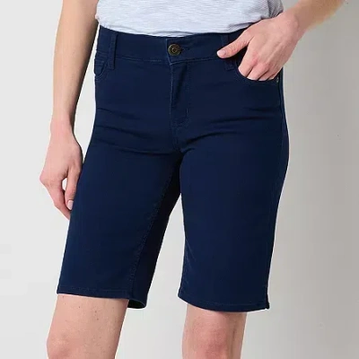 Liz Claiborne Sara Womens 11" Mid Rise Bermuda Short In Blue