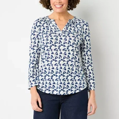 Liz Claiborne Womens Split Crew Neck 3/4 Sleeve Blouse In Gray