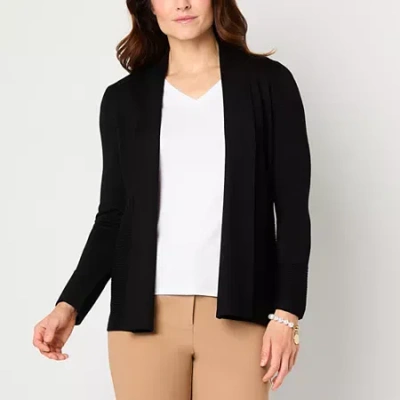 Liz Claiborne Womens Long Sleeve Open Front Cardigan In Black