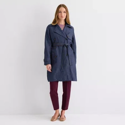 Liz Claiborne Womens Denim Lightweight Trench Coat In Animal Print