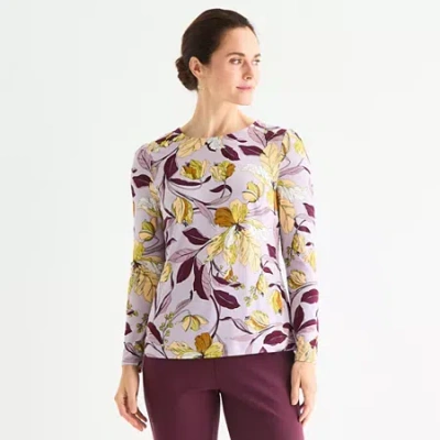 Liz Claiborne Womens Round Neck Long Sleeve Blouse In Purple