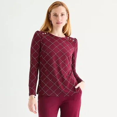 Liz Claiborne Womens Round Neck Long Sleeve Blouse In Red