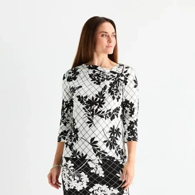 Liz Claiborne Womens Asymmetrical Neck 3/4 Sleeve Blouse In Sand