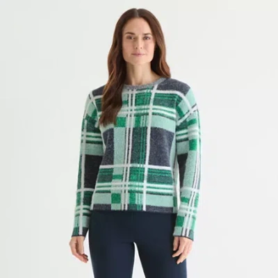 Liz Claiborne Womens Crew Neck Long Sleeve Pullover Sweater In Green