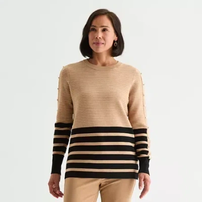 Liz Claiborne Womens Crew Neck Long Sleeve Striped Pullover Sweater In Multi