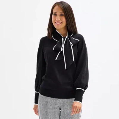 Liz Claiborne Womens Split Tie Neck Long Sleeve Pullover Sweater In Black