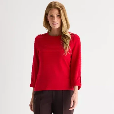 Liz Claiborne Womens Crew Neck 3/4 Sleeve Blouse In Red