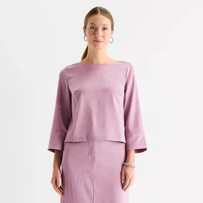 Liz Claiborne Womens Boat Neck 3/4 Sleeve Satin Blouse In Purple