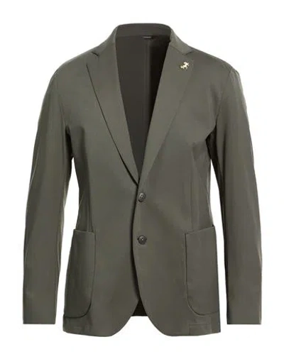 Tombolini Man Blazer Military Green Size 44 Polyester, Viscose, Elastane In Green