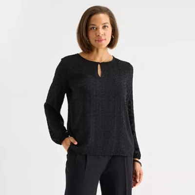 Liz Claiborne Shine Womens Keyhole Neck Long Sleeve Blouse In Animal Print