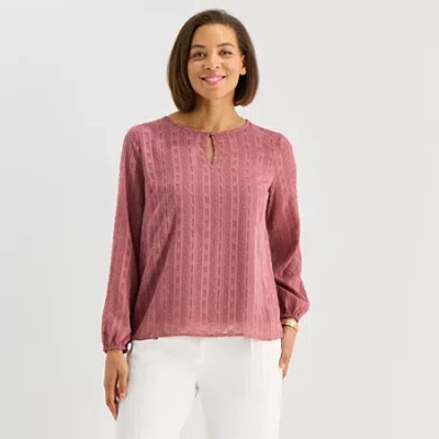 Liz Claiborne Shine Womens Keyhole Neck Long Sleeve Blouse In Animal Print