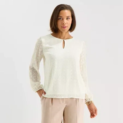 Liz Claiborne Shine Womens Keyhole Neck Long Sleeve Blouse In Multi