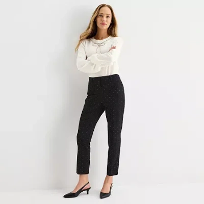 Liz Claiborne Emma Womens Stretch Fabric Straight Mid Rise Ankle Pant In Black