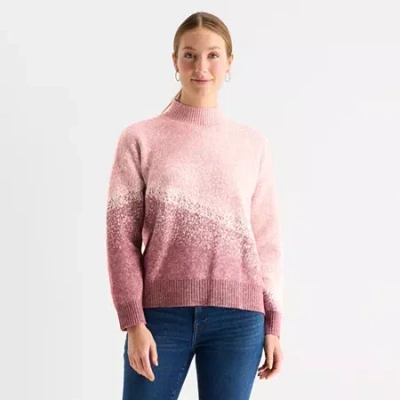 Liz Claiborne Womens Mock Neck Long Sleeve Pullover Sweater In Pink