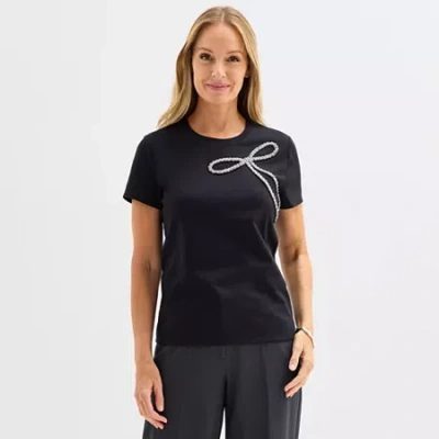 Liz Claiborne Womens Crew Neck Short Sleeve T-shirt In Black