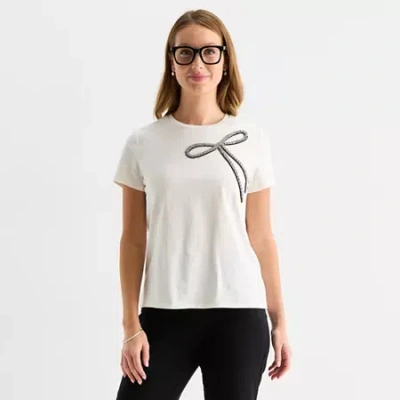 Liz Claiborne Womens Crew Neck Short Sleeve T-shirt In White