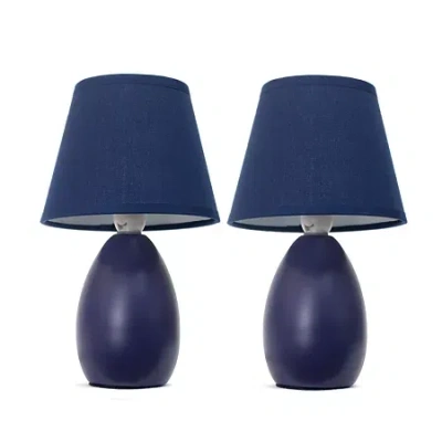 All The Rages Simple Designs Mini Egg Oval Ceramic Table Lamp 2pk Set In Blue