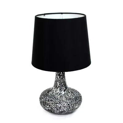 All The Rages Simple Designs Mosaic Tiled Glass Genie Table Lamp With Fabric Shade In Black