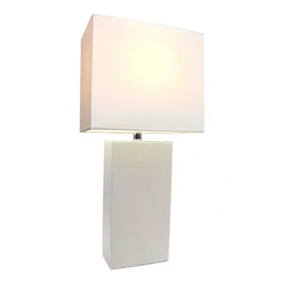 All The Rages Elegant Designs Modern Leather Table Lamp With White Fabric Shade In White